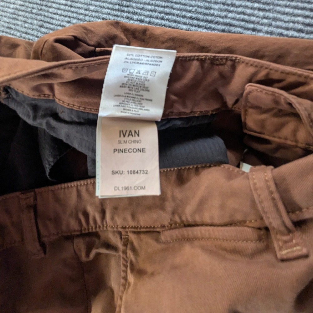 DL1961 Ivan Slim Chino Pants Brown Pinecone 38x32 Cotton Stretch Mens Trousers - Picture 3 of 5